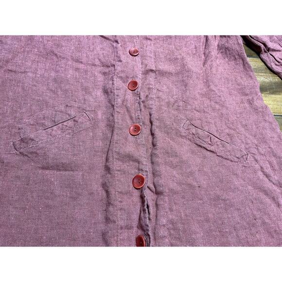 Flax 100% Linen Oversized Lagenlook Button Down Blouse Pockets Size Large Red - Picture 6 of 14